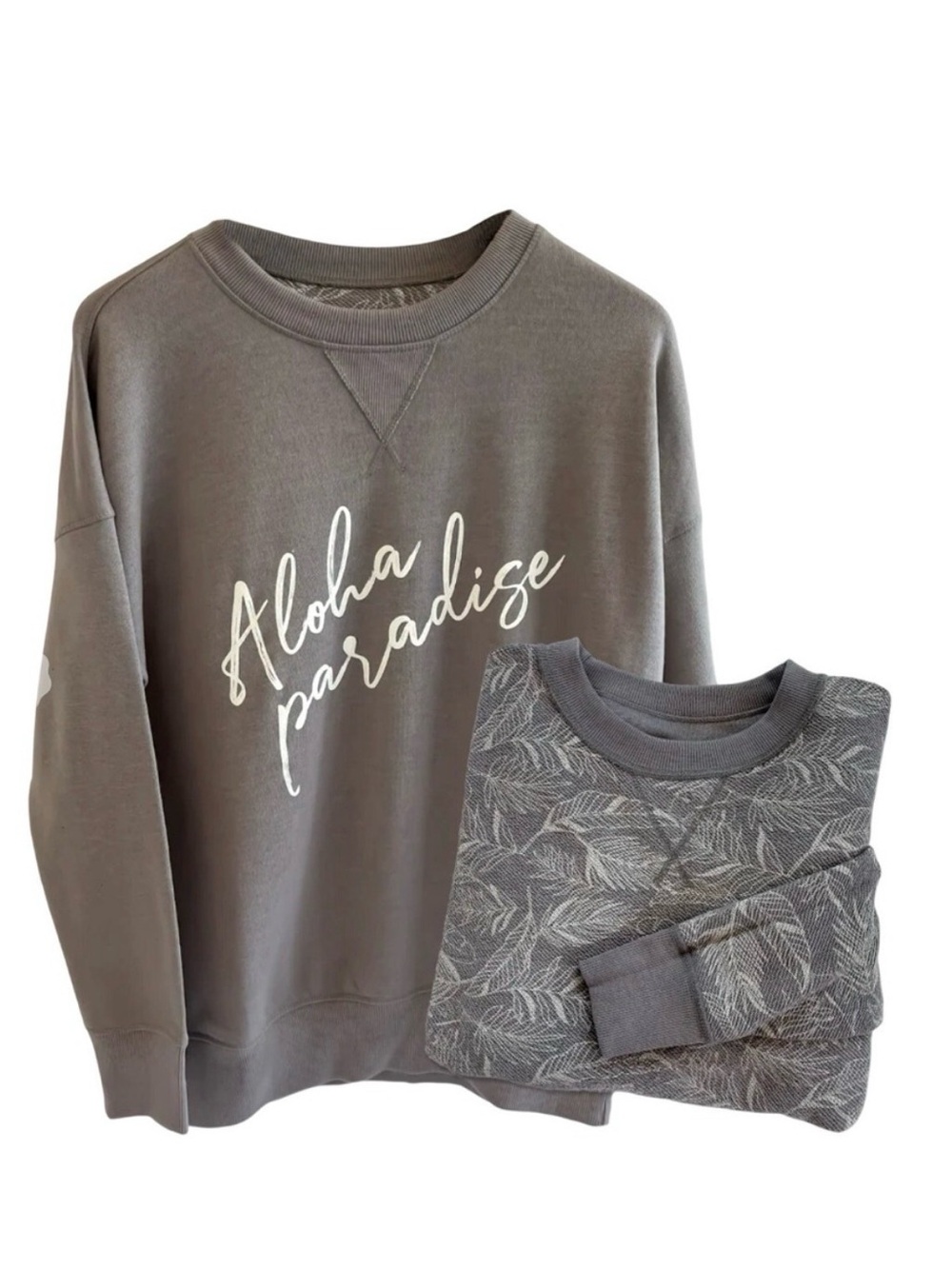 Beachly JaxSea Aloha Paradise Reversible Crew Neck Gray & White Pullover, size S